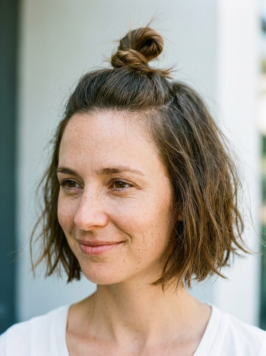 Half-up Mini Bun beim Bob - Hochsteckfrisur für kurze Haare